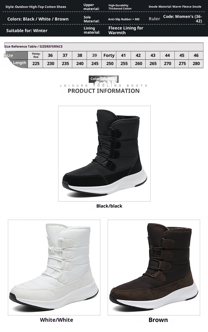 Zees 2023 Northeast Snow Botas de Esqui Femininas para Inverno, Cano Médio, Forradas com Lã e Acolchoadas, Tamanho Grande, Sola Grossa_voghion.com