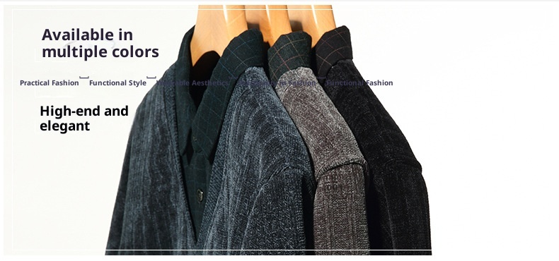 Maglione polo da uomo in pile di ciniglia spesso, due pezzi, autunno inverno, casual, con colletto rovesciato_voghion.com