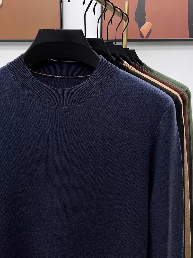 Maglione da uomo in pura lana, 100%, tinta unita, lavabile in lavatrice, girocollo, anti-pilling, con base in maglia_voghion.com