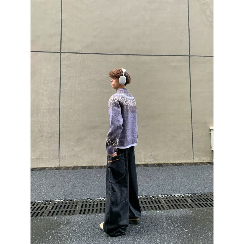 Maglione cardigan alla moda coreano per uomo, maglione lavorato a maglia con scollo rotondo nuovo autunno e inverno, cappotto largo in stile Hong Kong,_voghion.com