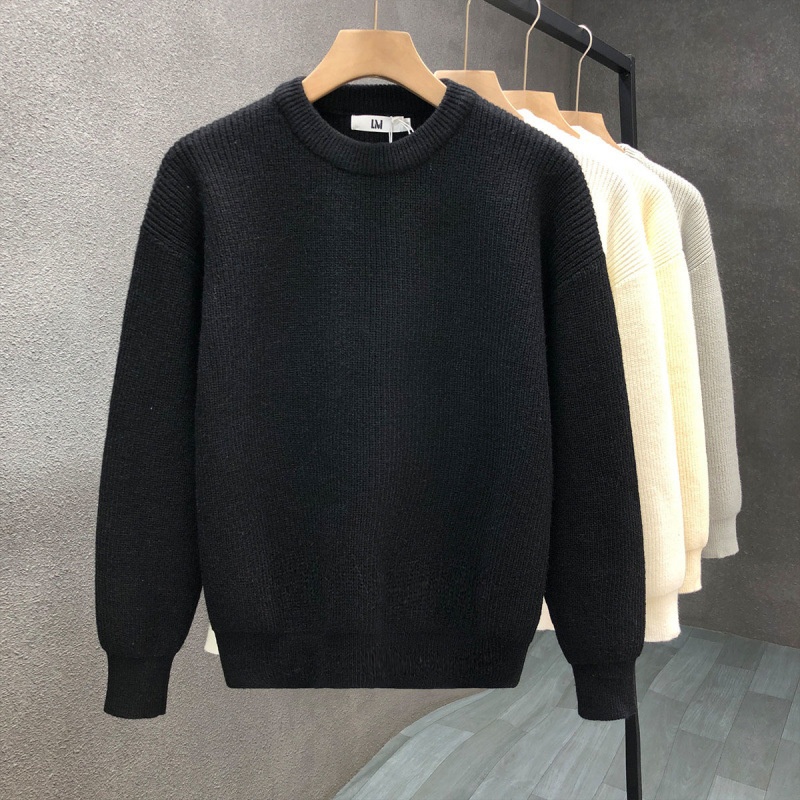 boy Boy Boy Simple And Elegant Sweater For Men, Trendy Solid Color Base Layer Knitted Top, 2023 Winter New Men's Warm Shirt_voghion.com