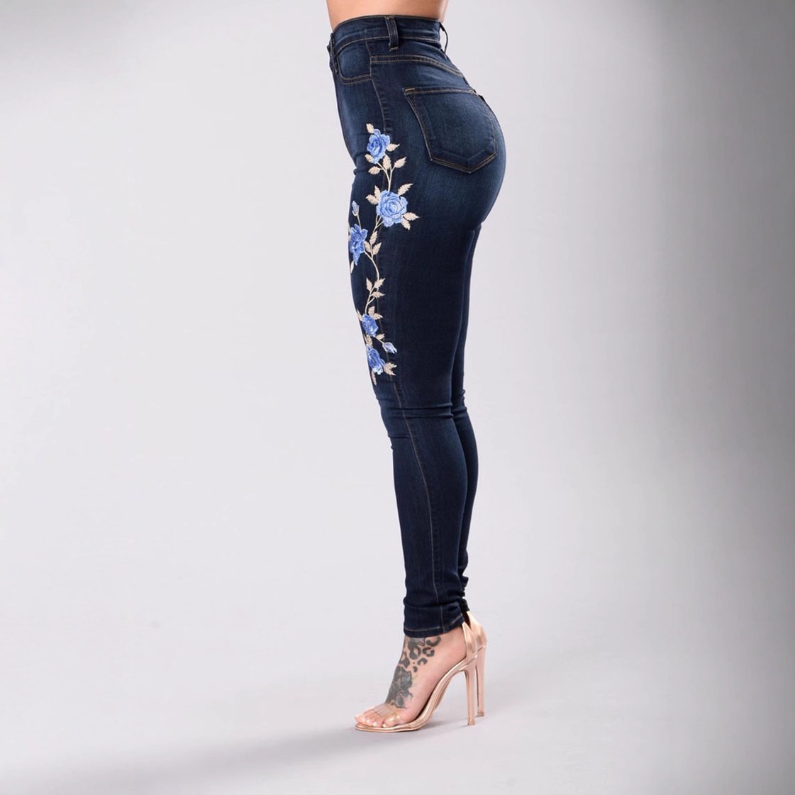 ChicShe Platform Hot Selling Ripped Geborduurde Jeans Export E-commerce Lage Taille Lange Broek Voor_voghion.com