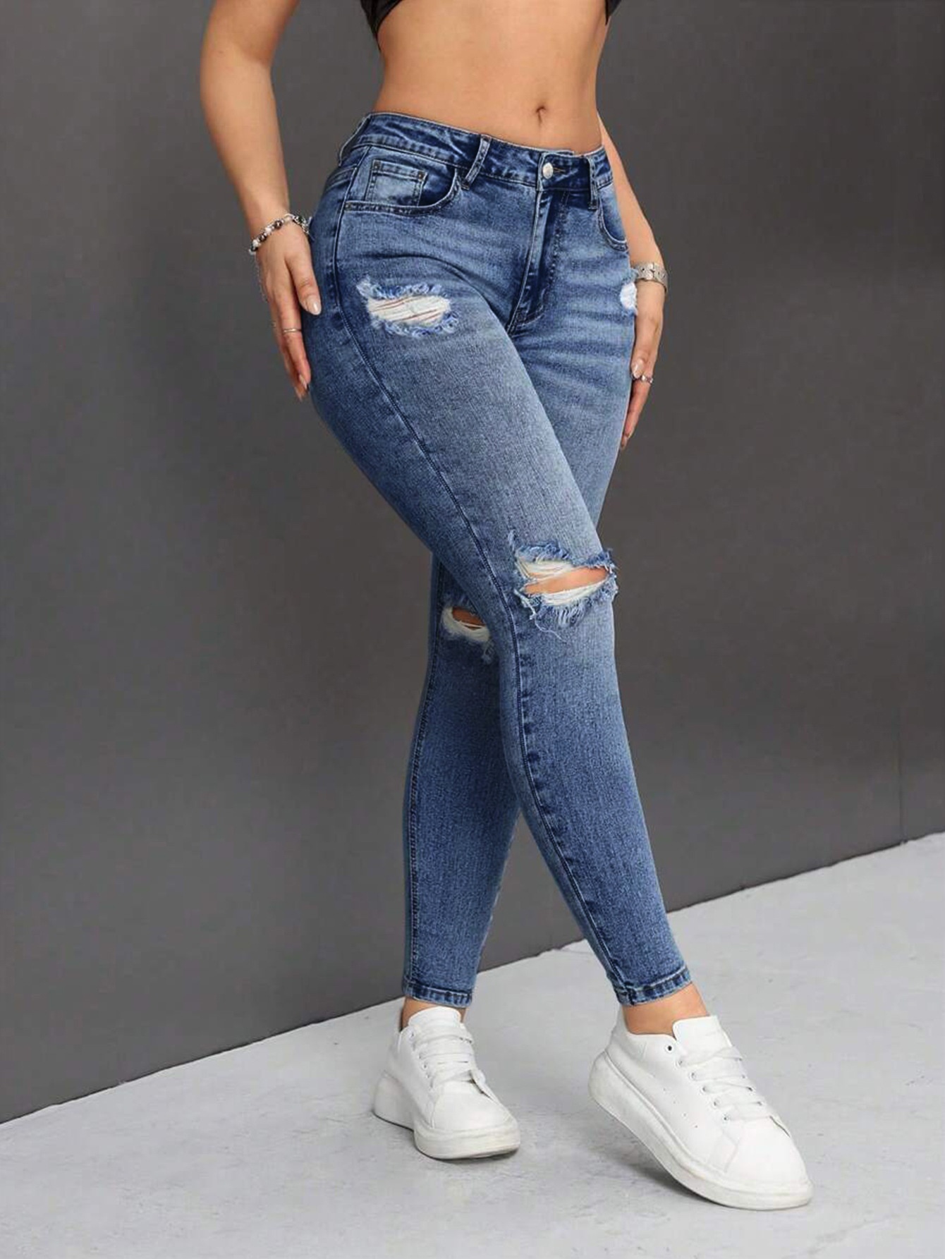 ChicShe Cross-border Stretch Ripped Pants Slim Fit Versatile Elegant Tight Hip-lifting Slimming Women's Jeans_voghion.com