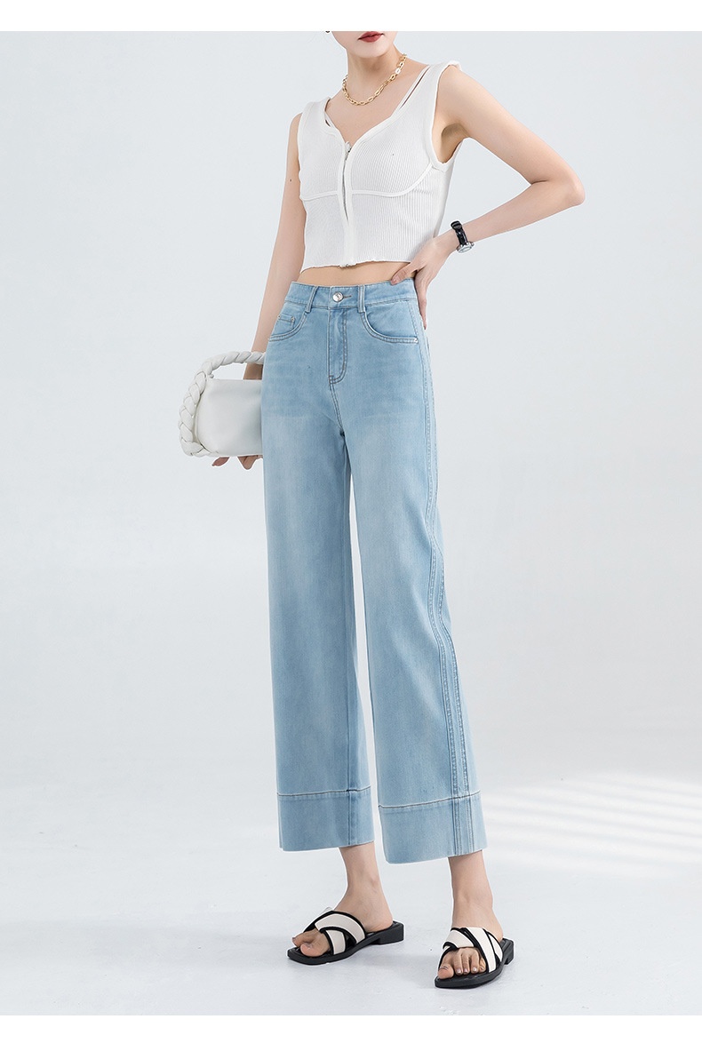 ChicShe Franse stijl jeans voor vrouwen 2025 zomer dunne hoge taille petite gedrapeerde broek cropped straight_voghion.com