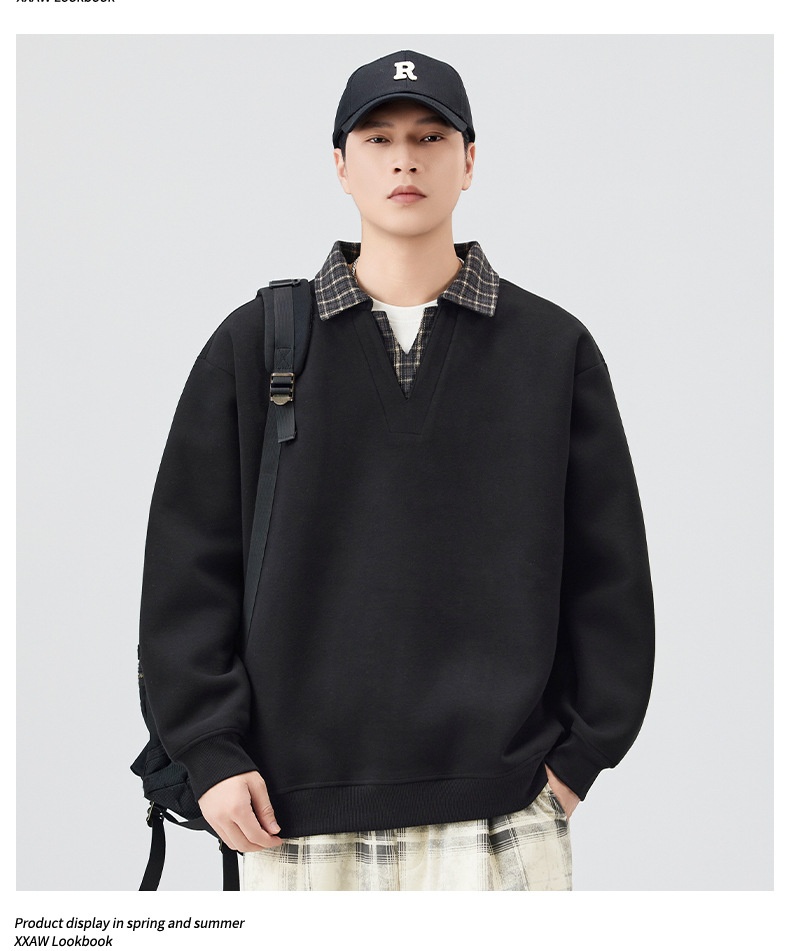 Chłopięca, wysokiej jakości amerykańska, retro, kratkowana, warstwowa bluza męska, dwuczęściowa, w jesiennym stylu college'owym, z kołnierzykiem_voghion.com