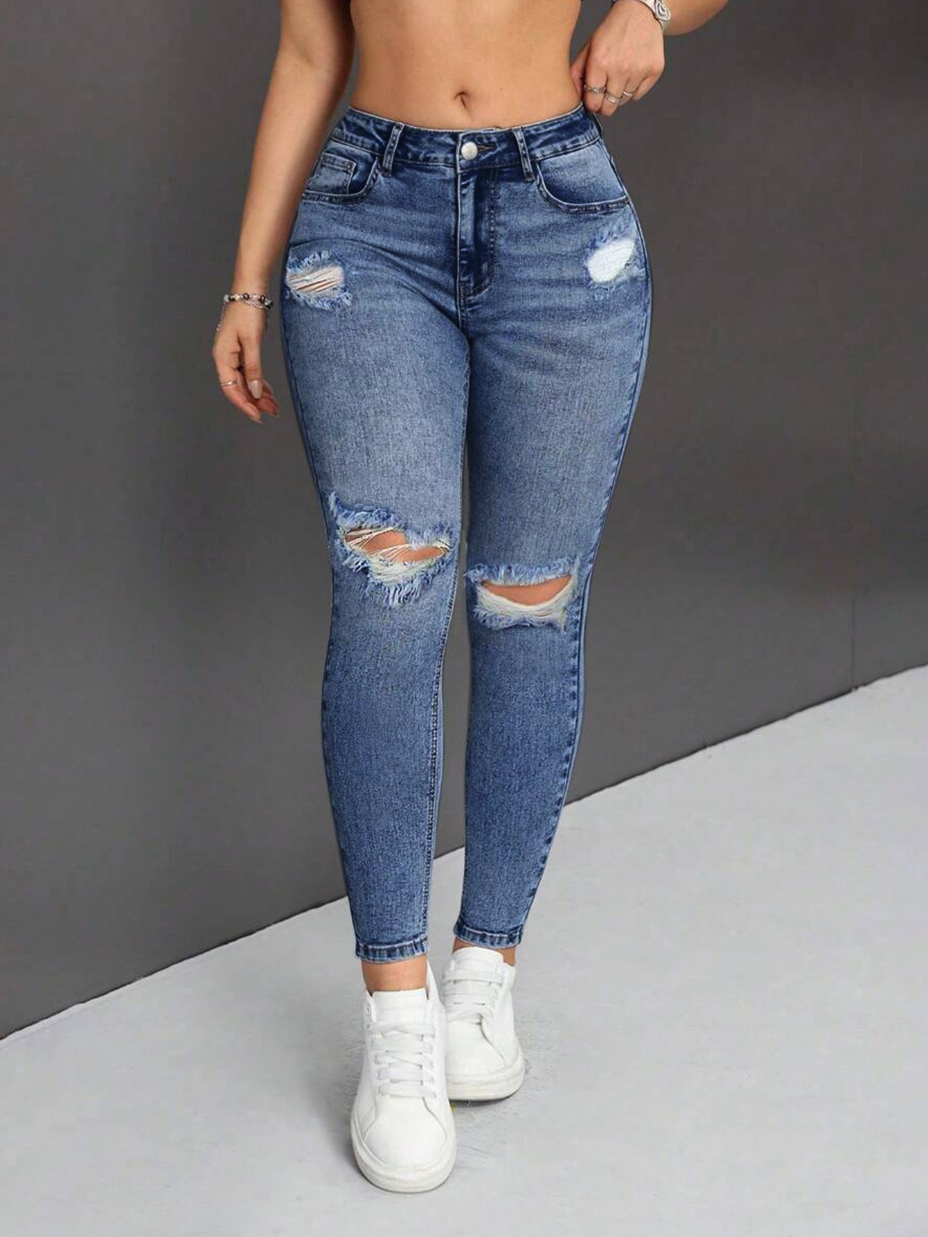 ChicShe Cross-border Stretch Ripped Pants Slim Fit Versatile Elegant Tight Hip-lifting Slimming Women's Jeans_voghion.com