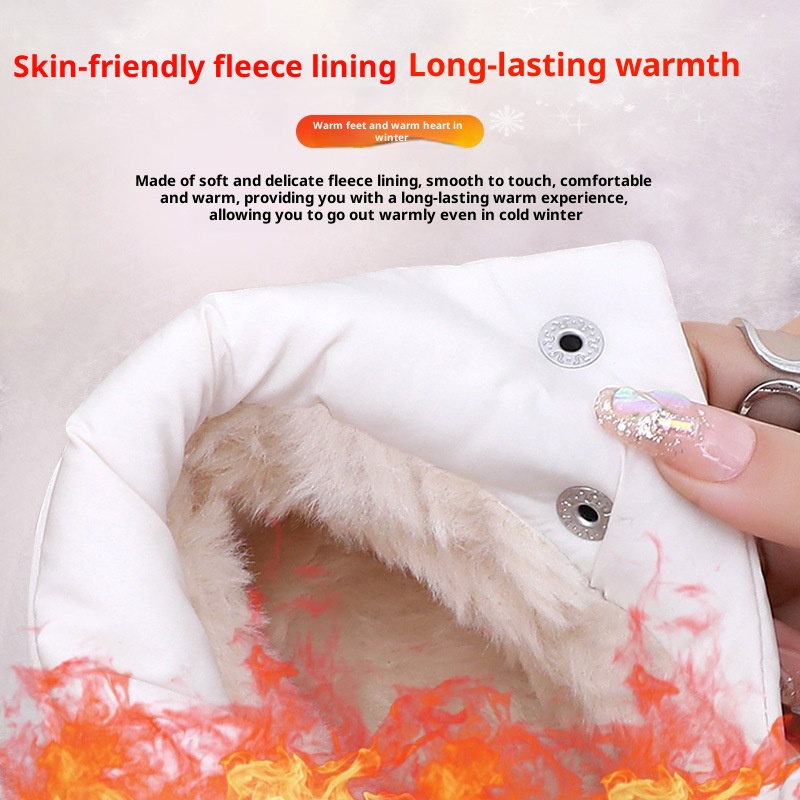 Zees Winter New Fleece-Lined Waterproof Non-Slip Thick-Soled Solid Color Snow Thickened Flat Women's Boots Short Fashion_voghion.com