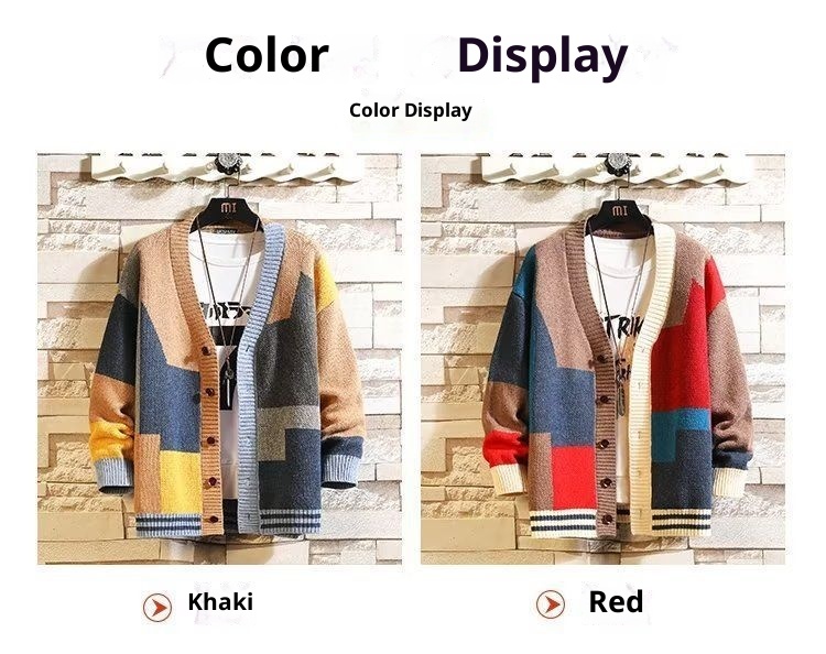 Erkek Çocuk Erkek Çocuk Hırka Sonbahar Kış Tasarım Anlayışı Niş V Yaka Örme Bol Dış Giyim Erkek Kaşmir Kazak Patchwork Ceket_voghion.com