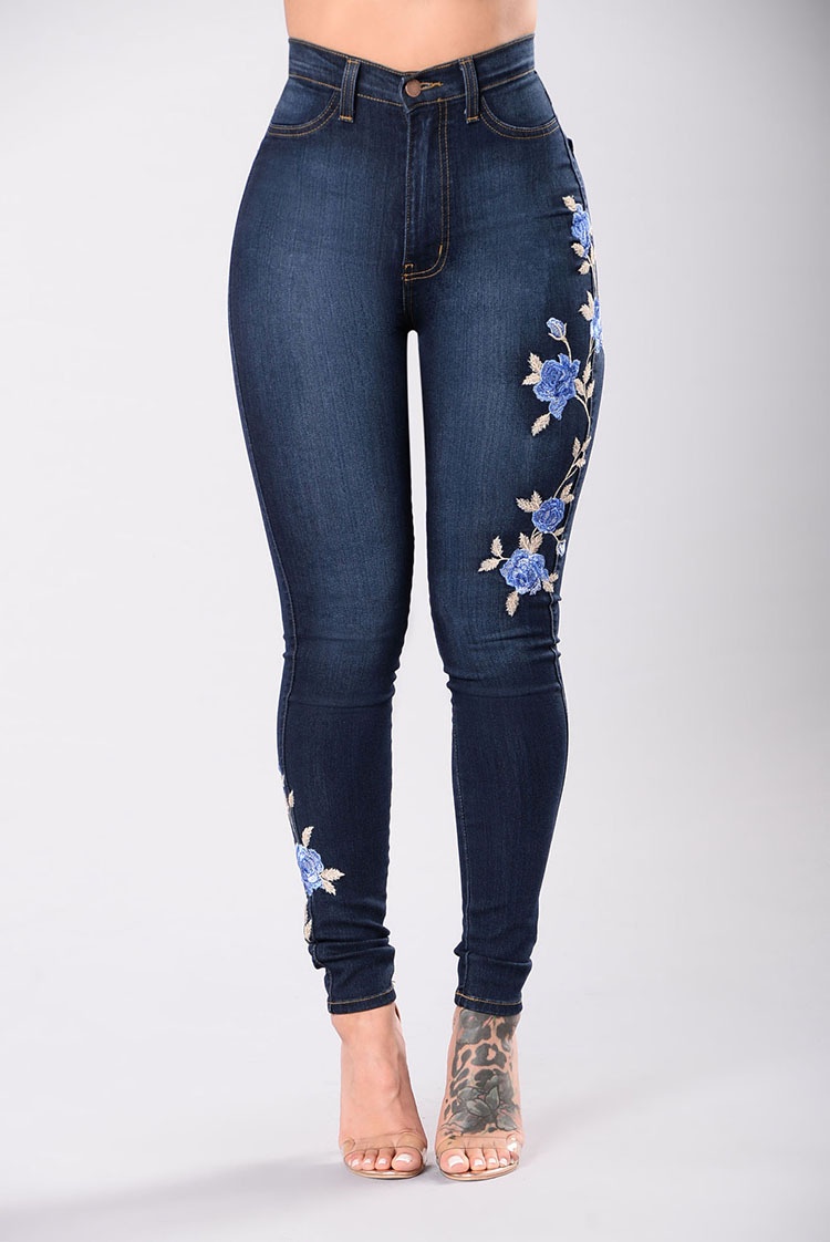 ChicShe Platform Hot Selling Ripped Geborduurde Jeans Export E-commerce Lage Taille Lange Broek Voor_voghion.com