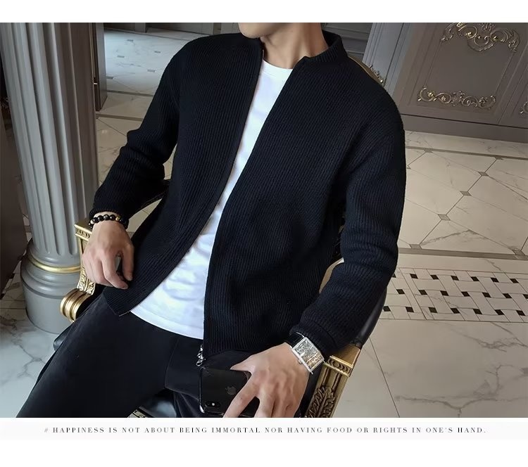 boy Boy Boy Autumn Winter 2023 New Sweater Jacket Solid Color Knitted Cardigan Men's Casual Versatile Slim Fit Top_voghion.com