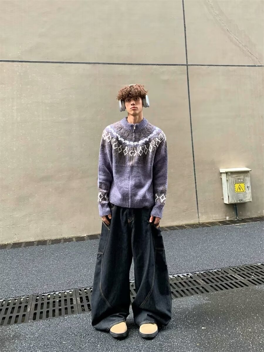 Maglione cardigan alla moda coreano per uomo, maglione lavorato a maglia con scollo rotondo nuovo autunno e inverno, cappotto largo in stile Hong Kong,_voghion.com