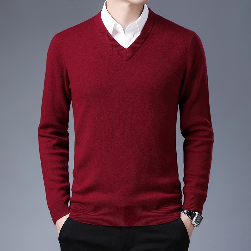 boy Boy Boy Autumn Winter Cashmere For Middle-aged Men V-neck Merino Superfine Wool Thickened Sweater_voghion.com