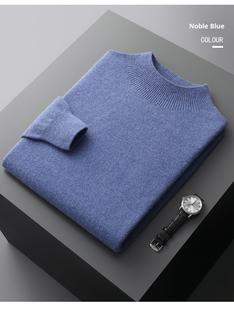 boy Boy Boy First-Line Ready-to-Wear Half Turtleneck Wool Men 2024 New Solid Color Knitted Sweater Loose Warm Pullover Base Shirt_voghion.com