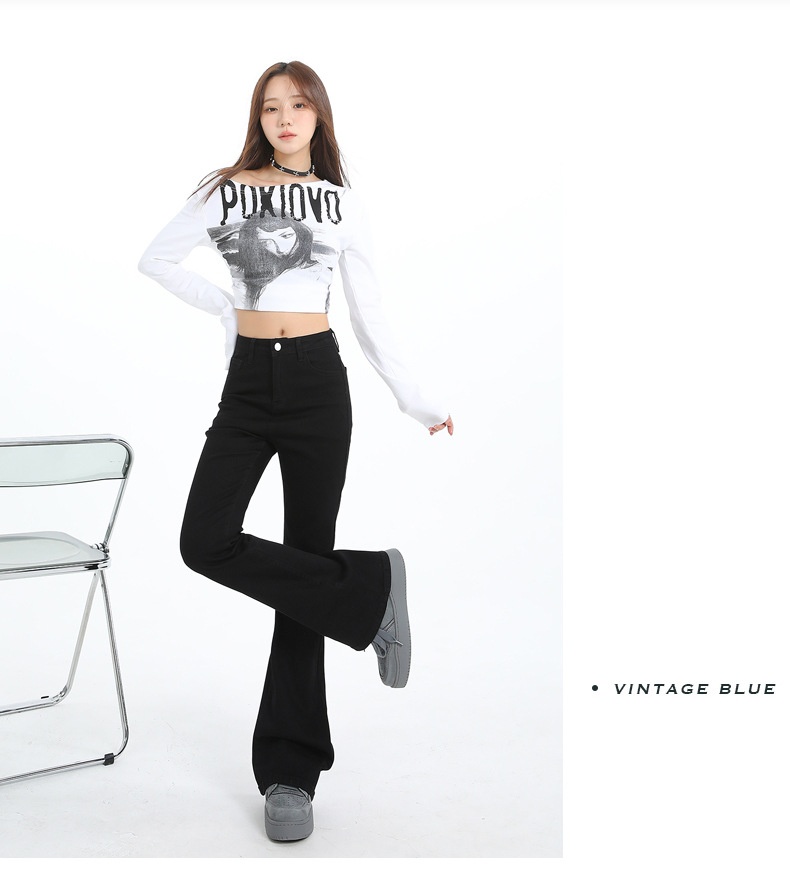 ChicShe Fleece-Lined Jeans Women, New American Style For Autumn And Winter, Petite Flared Black Slim Fit Slimming Bootcut Pants_voghion.com