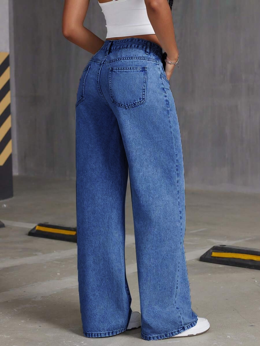 ChicShe 2025 Nieuwe Losse Lichtblauwe Gewassen Wijde Jeans Effen Kleur Lange Broek DAMESJEANS_voghion.com