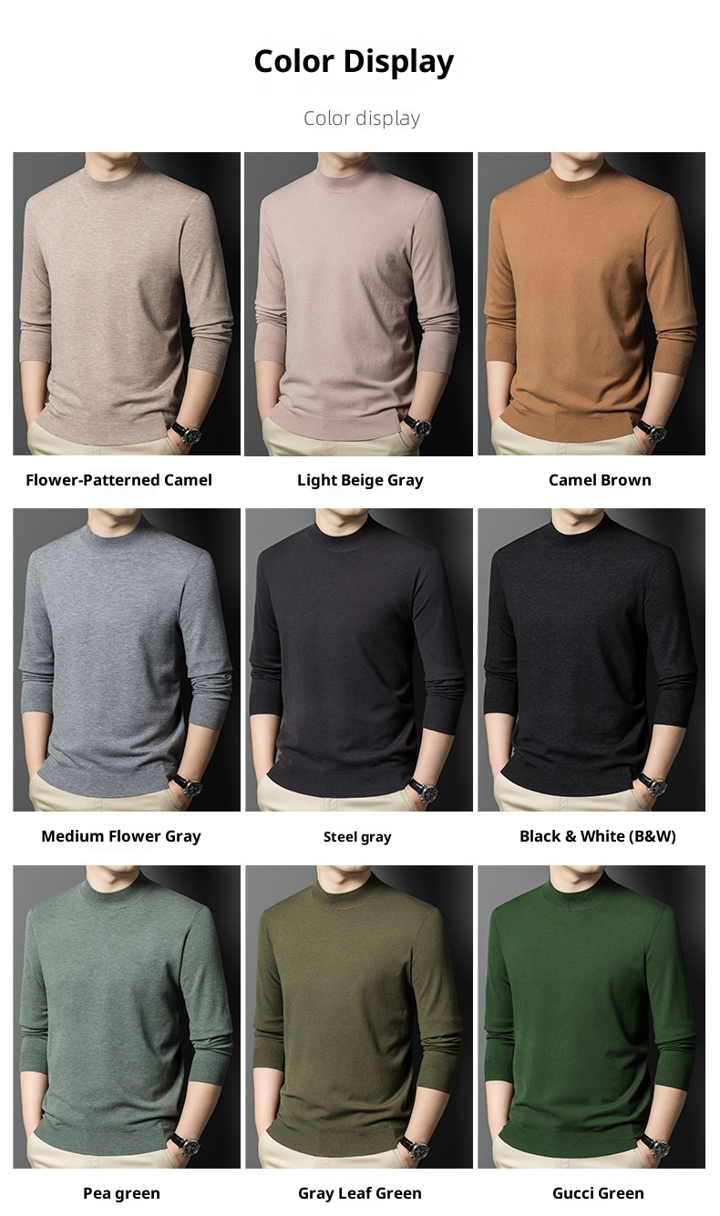 ragazzo Ragazzo Ragazzo Maglia fine a maniche lunghe in lana da uomo, ispessita e calda per autunno e inverno, mezza dolcevita, camicia di base in tinta unita, interno_voghion.com