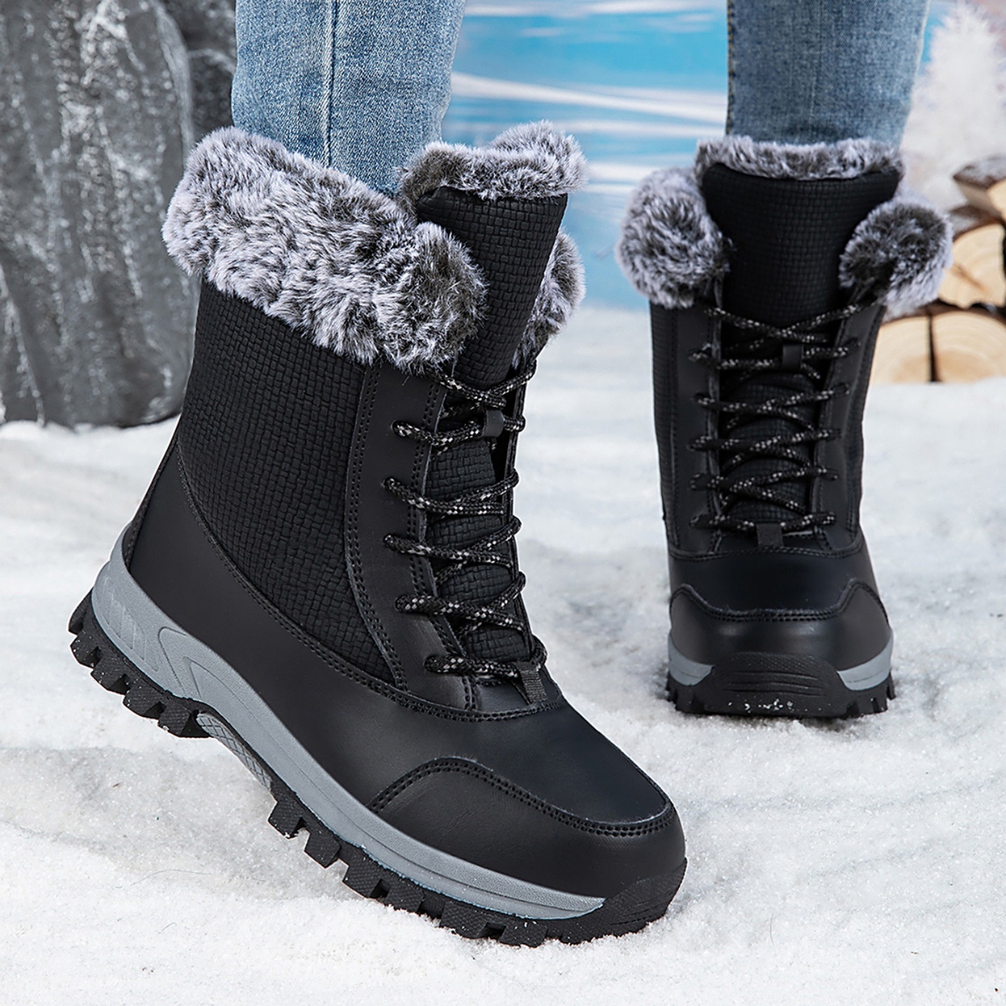 Zees Zees Northeast Snow voor mannen en vrouwen 2025 Winter Fleece-gevoerde, verdikte, warme katoenen schoenen, antislip, waterdicht, outdoor skischoenen_voghion.com