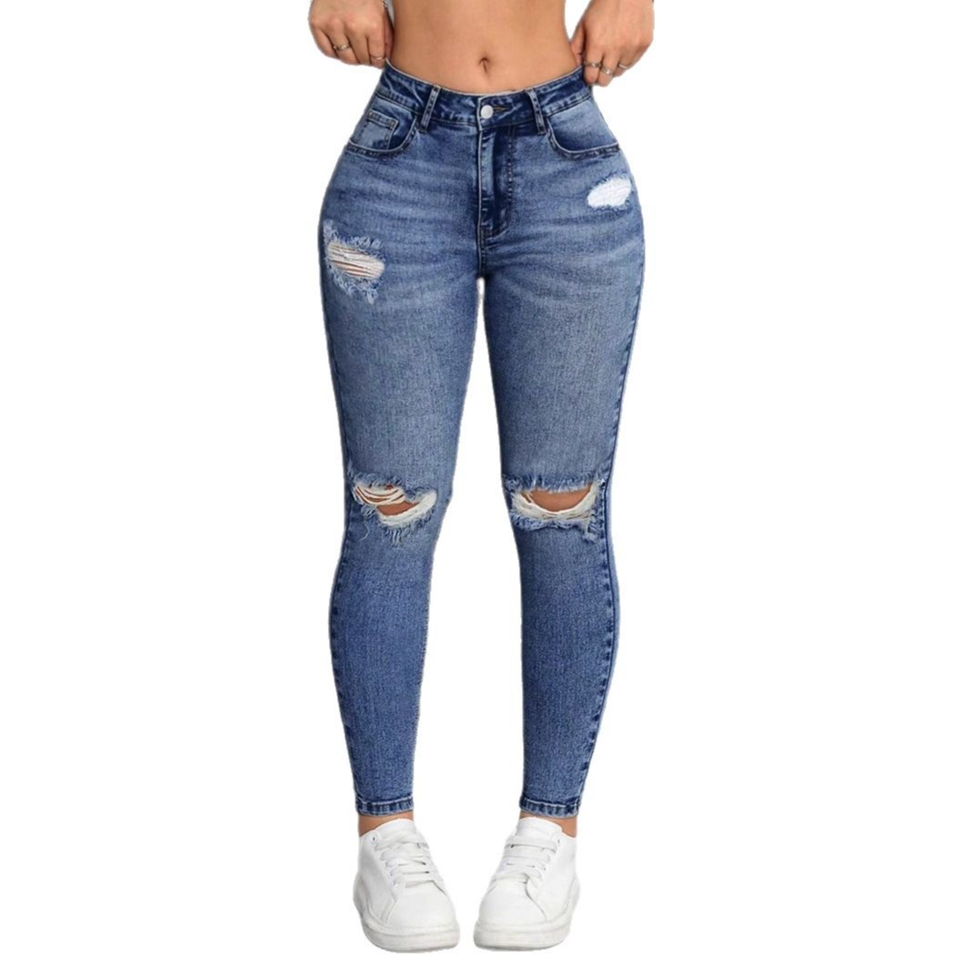 ChicShe Cross-border Stretch Ripped Pants Slim Fit Versatile Elegant Tight Hip-lifting Slimming Women's Jeans_voghion.com