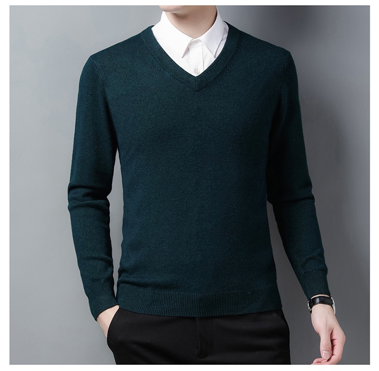 boy Boy Boy Factory Store Men Winter Thickened Wool V-Neck Knitted Sweater Loose Fit For Middle-Aged Dad Men's Base Layer_voghion.com