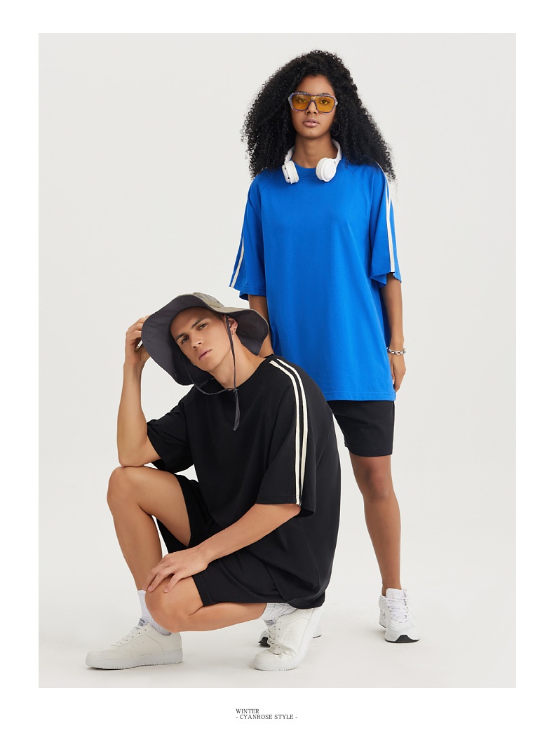 QFV507045555501<2 LVLV Herrenbekleidung | Trendige europäische und amerikanische Marke | 240 g reine Baumwolle | 2-Streifen-Farbblock-Webmuster | Raglan_voghion.com