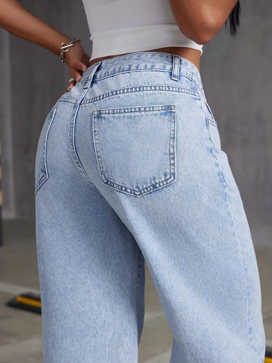ChicShe 2025 Nieuwe Losse Lichtblauwe Gewassen Wijde Jeans Effen Kleur Lange Broek DAMESJEANS_voghion.com