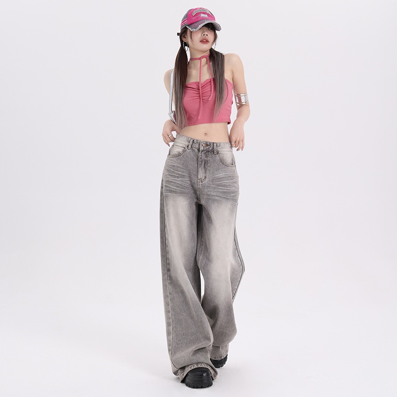 ChicShe Featured Moment Early Autumn New Gray Loose Versatile Trendy American Style Straight Wide-Leg Denim Jeans Long Pants For_voghion.com