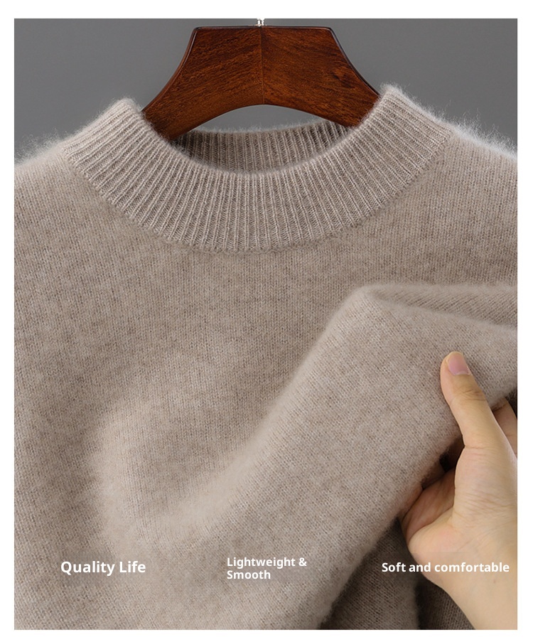 boy Boy Boy 100% Pure Wool Men's Half Turtleneck Thickened Solid Color Sweater Business Casual Loose Knitted Base Shirt Top_voghion.com