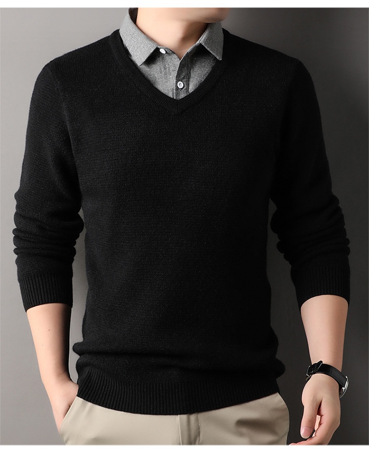 boy Boy Boy Fleece-Lined Men's Two-Piece Shirt Collar 2025 Autumn Winter New Thickened Knitted Sweater For Men_voghion.com