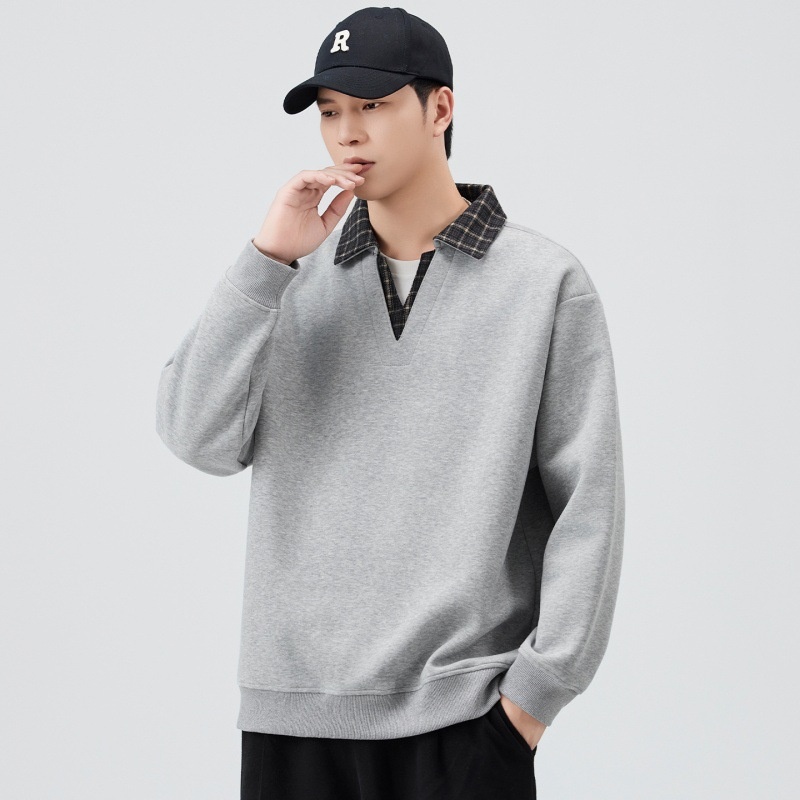 Chłopięca, wysokiej jakości amerykańska, retro, kratkowana, warstwowa bluza męska, dwuczęściowa, w jesiennym stylu college'owym, z kołnierzykiem_voghion.com