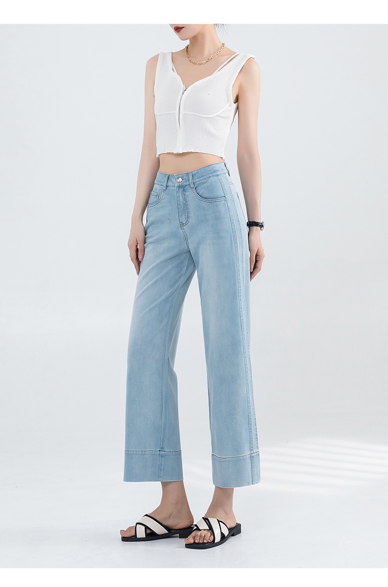 ChicShe Franse stijl jeans voor vrouwen 2025 zomer dunne hoge taille petite gedrapeerde broek cropped straight_voghion.com