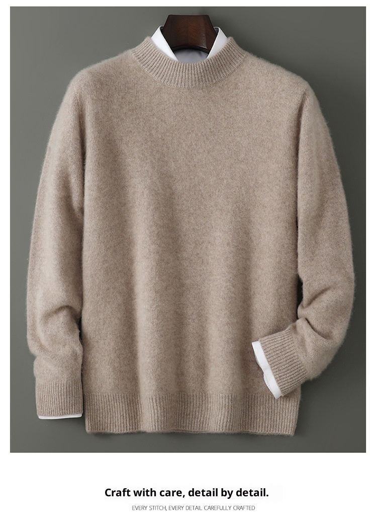 boy Boy Boy 100% Pure Wool Men's Half Turtleneck Thickened Solid Color Sweater Business Casual Loose Knitted Base Shirt Top_voghion.com
