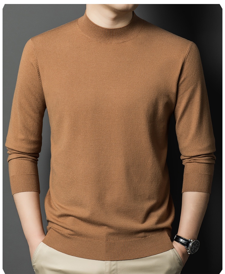 ragazzo Ragazzo Ragazzo Maglia fine a maniche lunghe in lana da uomo, ispessita e calda per autunno e inverno, mezza dolcevita, camicia di base in tinta unita, interno_voghion.com