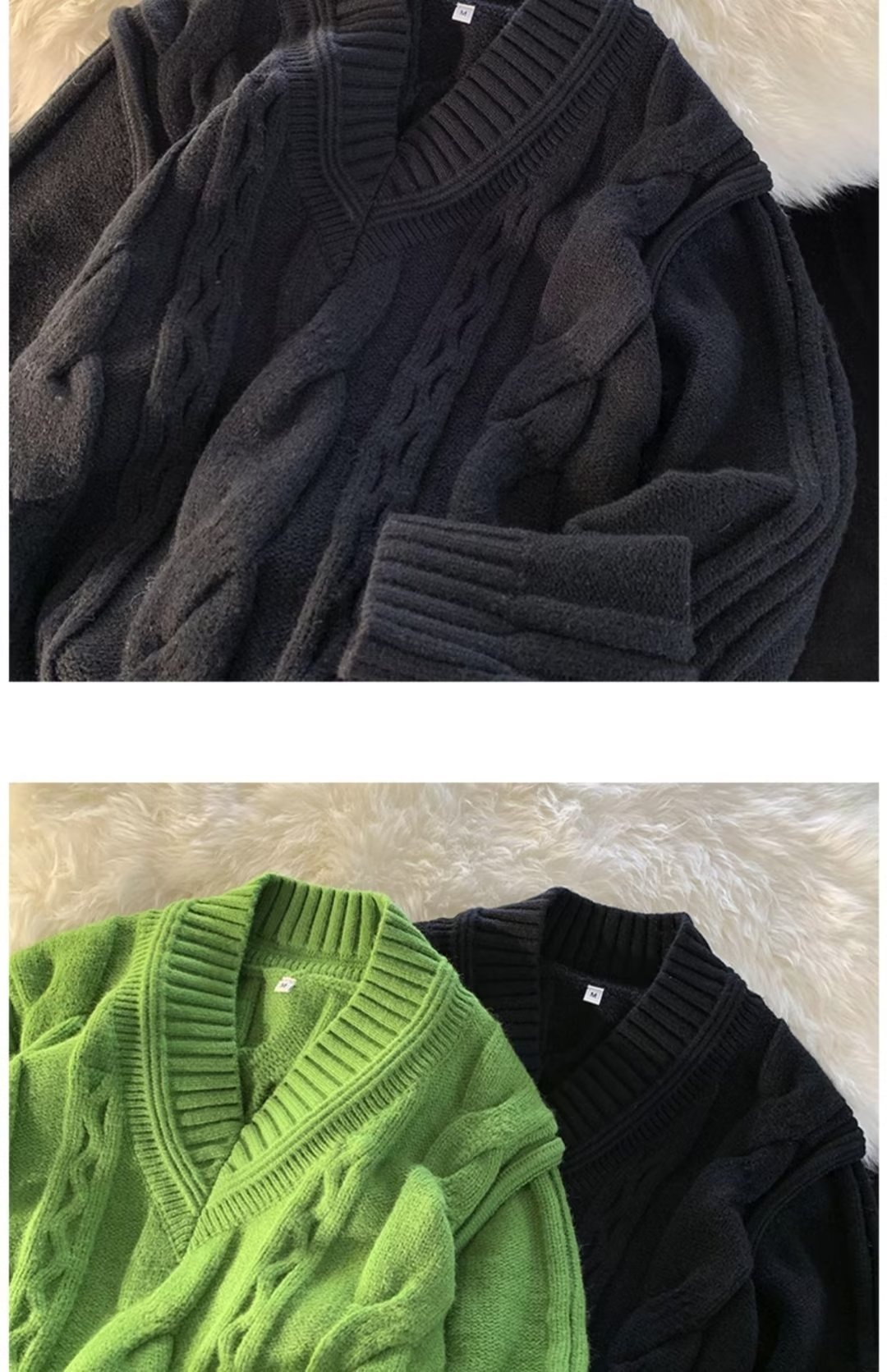 Pull Boy Boy blanc à col en V pour homme, en maille torsadée épaisse et 3D, style rétro tendance et décontracté._voghion.com