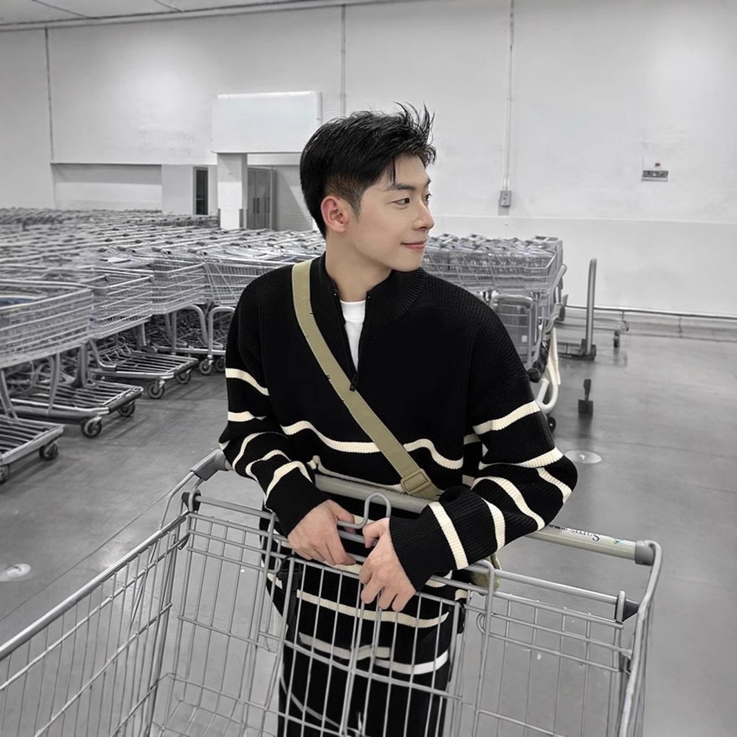 boy Boy Boy 2025 New Tendy Band Half Tutleneck Zippe Striped Sweatshirt Men, Loose Pullove Knitted Base Shit Fo Autumn And_voghion.com