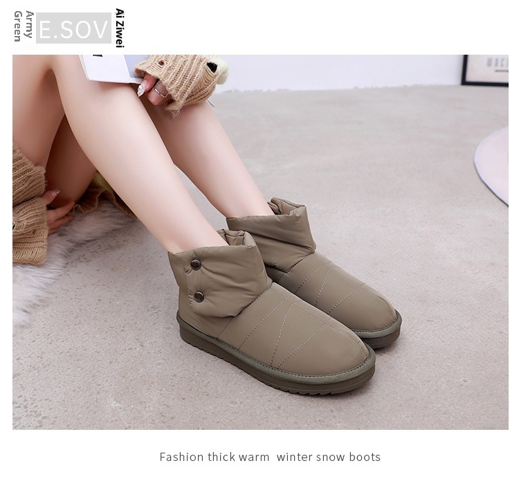 Zees Winter New Fleece-Lined Waterproof Non-Slip Thick-Soled Solid Color Snow Thickened Flat Women's Boots Short Fashion_voghion.com