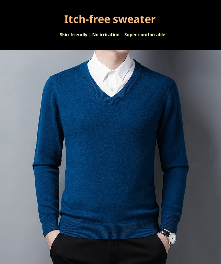 boy Boy Boy Factory Store Men Winter Thickened Wool V-Neck Knitted Sweater Loose Fit For Middle-Aged Dad Men's Base Layer_voghion.com