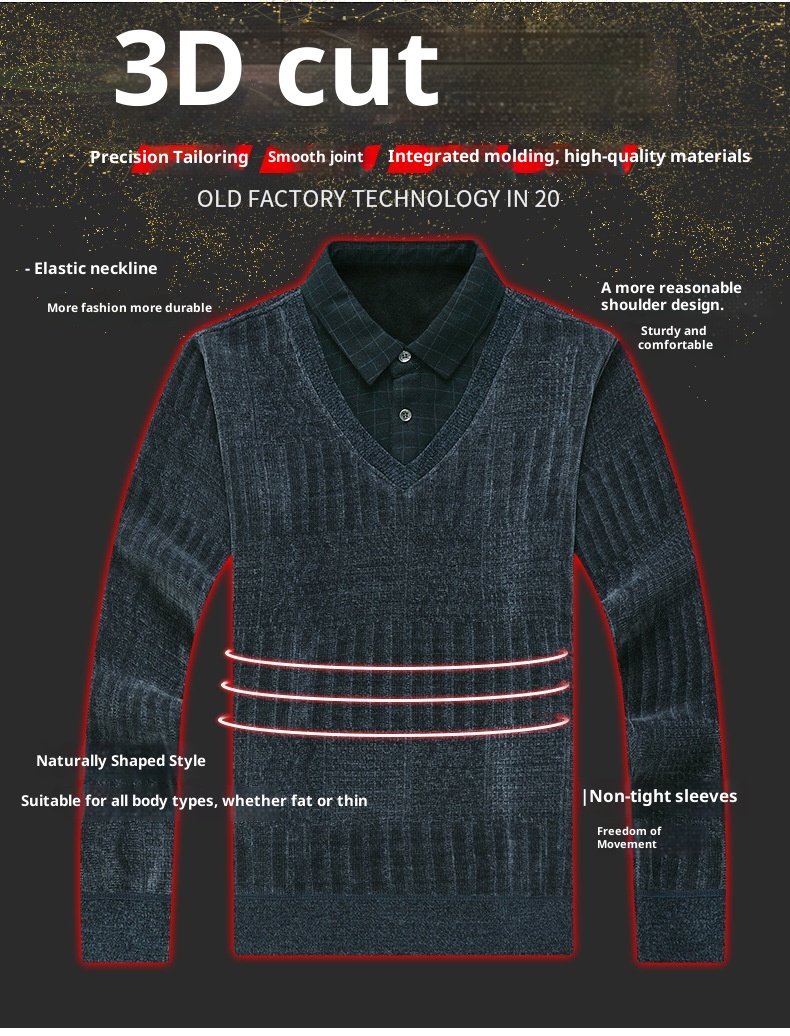 Maglione polo da uomo in pile di ciniglia spesso, due pezzi, autunno inverno, casual, con colletto rovesciato_voghion.com