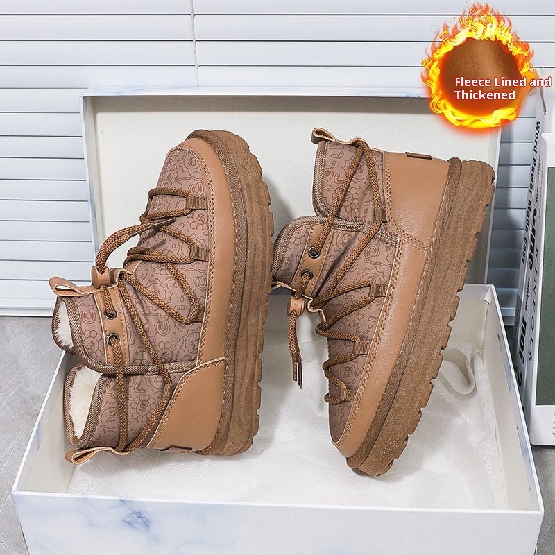 Zees Zees Harbin Outdoor Mid-Calf Snow Boots For Women Winter Warm Fleece Lined Thickened Waterproof Non-Slip Northeast Large Size_voghion.com