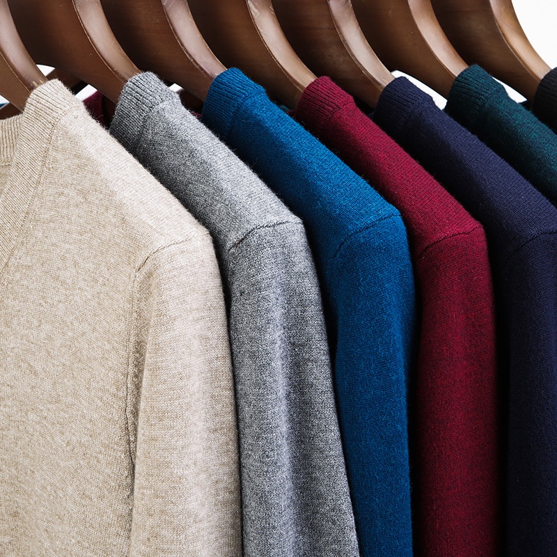 boy Boy Boy Factory Store Men Winter Thickened Wool V-Neck Knitted Sweater Loose Fit For Middle-Aged Dad Men's Base Layer_voghion.com