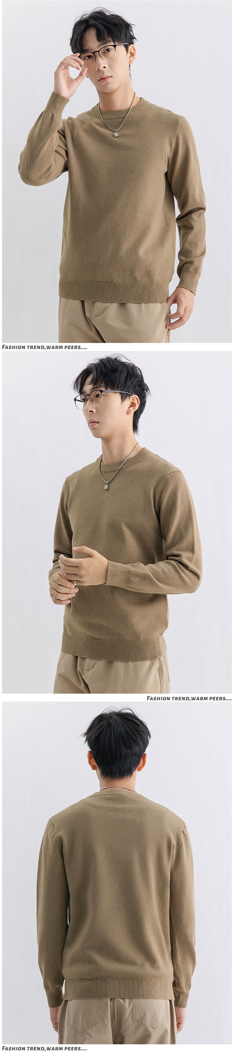 Maglione caldo versatile lavorato a maglia a maniche lunghe da uomo, in lana invernale, con scollo rotondo, per ragazzo, Boy Boy Yimeng_voghion.com