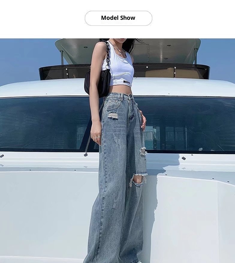 ChicShe High Waist Straight Ripped Jeans Summer Thin 2022 New Loose Draped Wide Leg Floor-Length Pants For Women_voghion.com