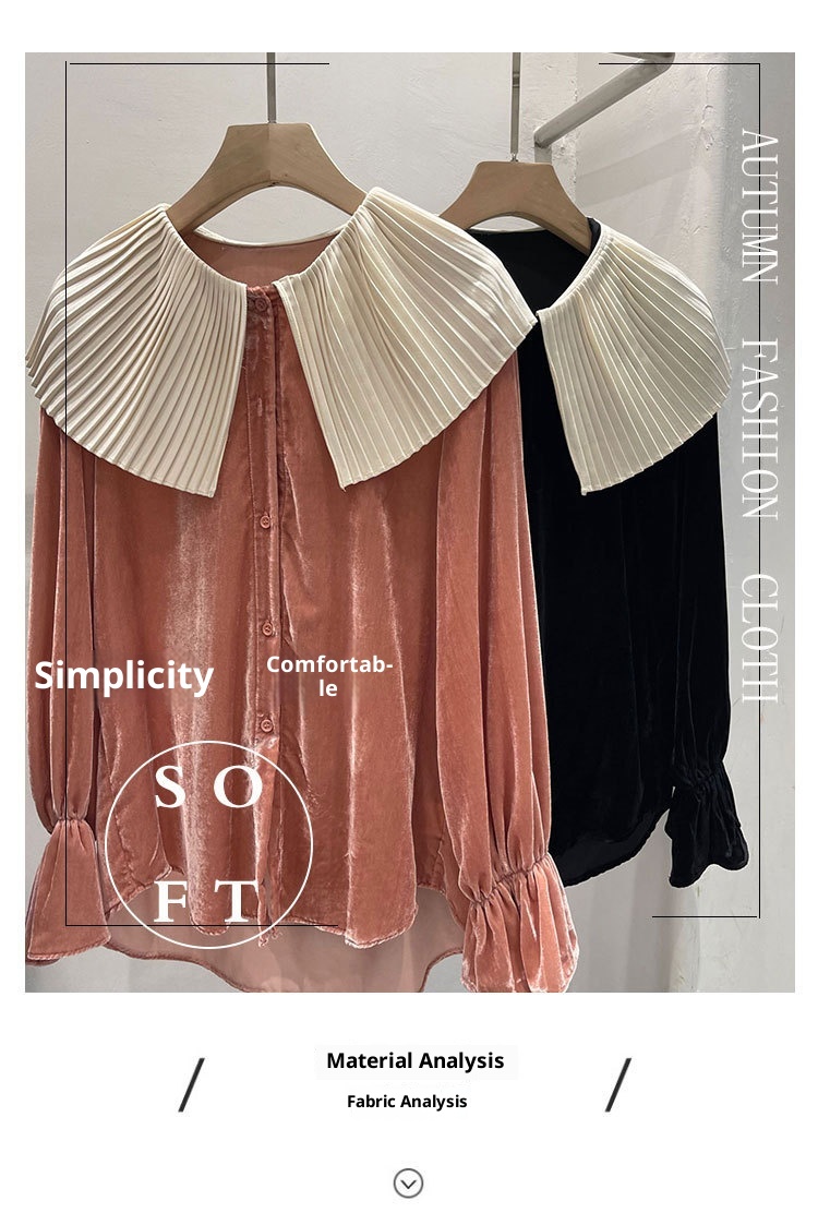 GraceChic GraceChic GraceChic Women's Fashion Station 25 New European Goods Trendy High-end Color-blocking Large Lapel Velvet Blouse Long Sleeve Shirt_voghion.com