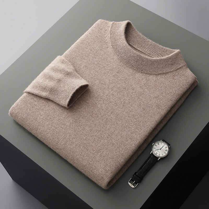 Herren-Strickpullover mit halbem Rollkragen, Herbst/Winter, aus reiner Wolle, einfarbig, dickwandig, stilvoll, Business-Look_voghion.com