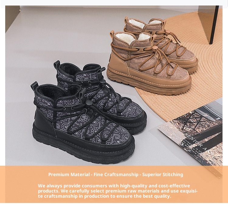 Zees Zees Harbin Outdoor Mid-Calf Snow Boots For Women Winter Warm Fleece Lined Thickened Waterproof Non-Slip Northeast Large Size_voghion.com