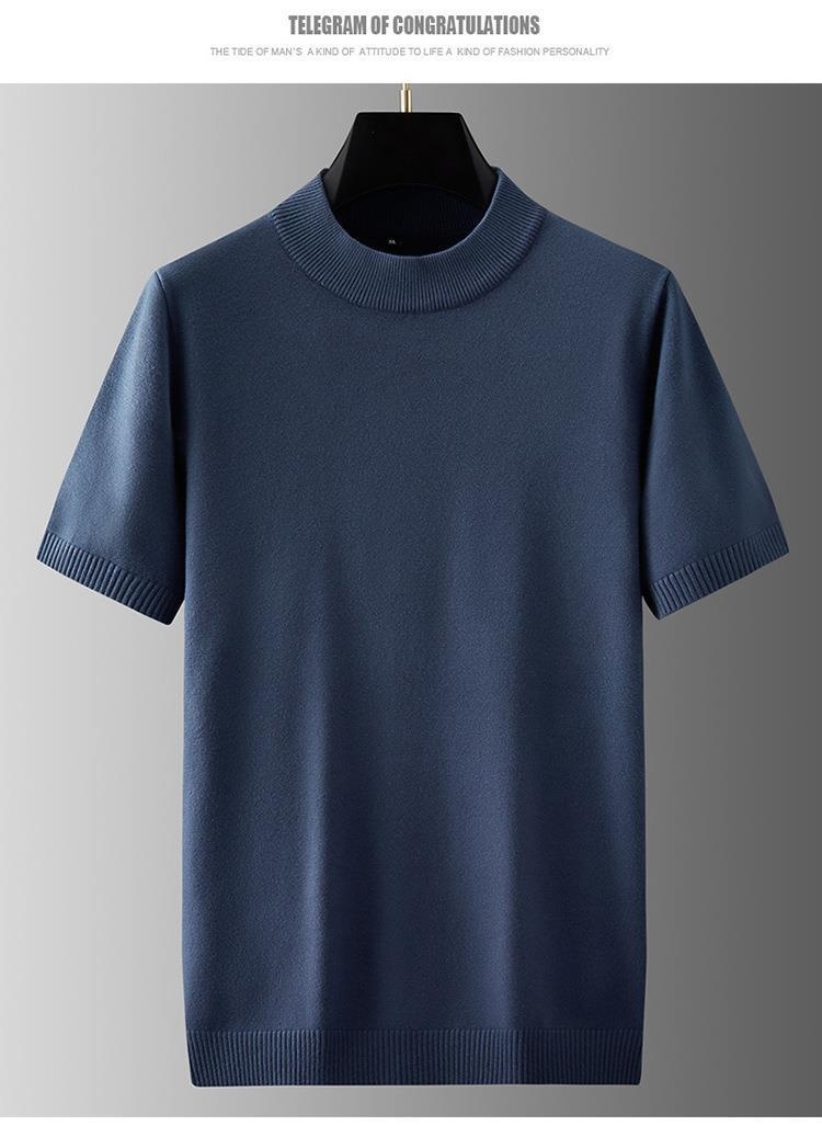 boy Boy Boy Turtleneck Men Half Sweater Solid Color Plus Size Fat Man Autumn Thin T-Shirt Short Sleeve Knitted Shirt_voghion.com
