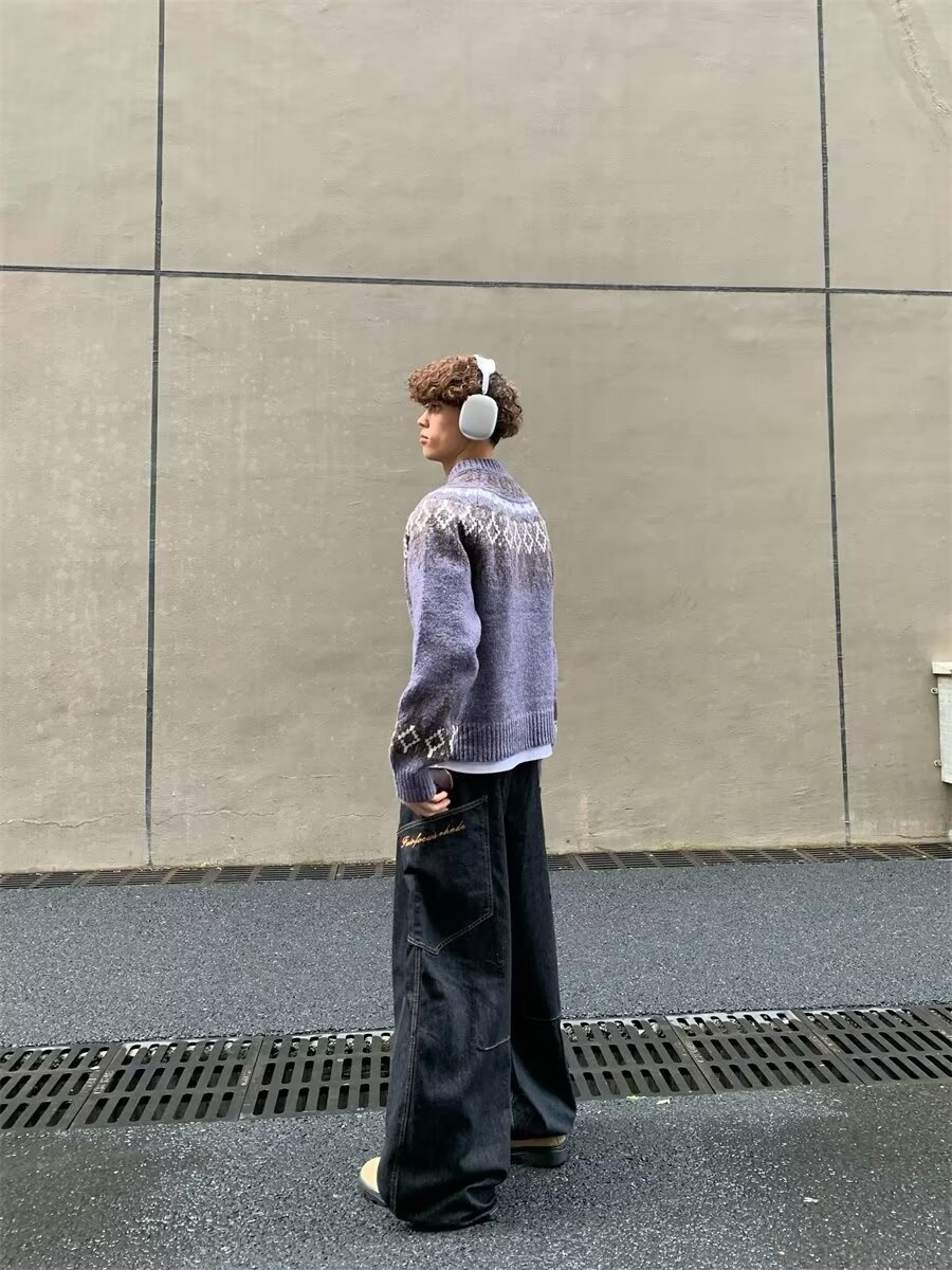 Maglione cardigan alla moda coreano per uomo, maglione lavorato a maglia con scollo rotondo nuovo autunno e inverno, cappotto largo in stile Hong Kong,_voghion.com