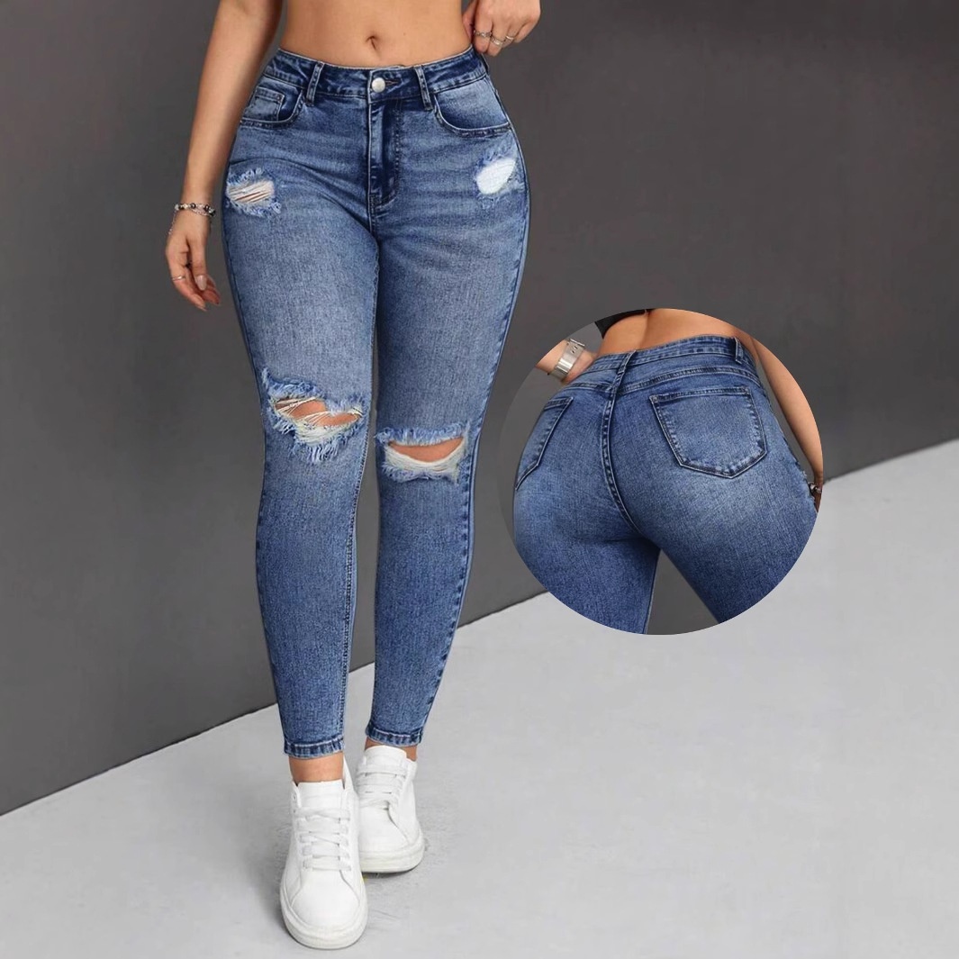 ChicShe Cross-border Stretch Ripped Pants Slim Fit Versatile Elegant Tight Hip-lifting Slimming Women's Jeans_ecoleips.com