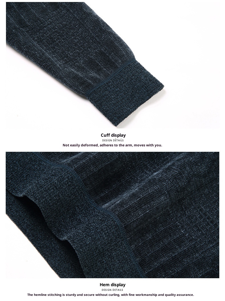 Maglione polo da uomo in pile di ciniglia spesso, due pezzi, autunno inverno, casual, con colletto rovesciato_voghion.com