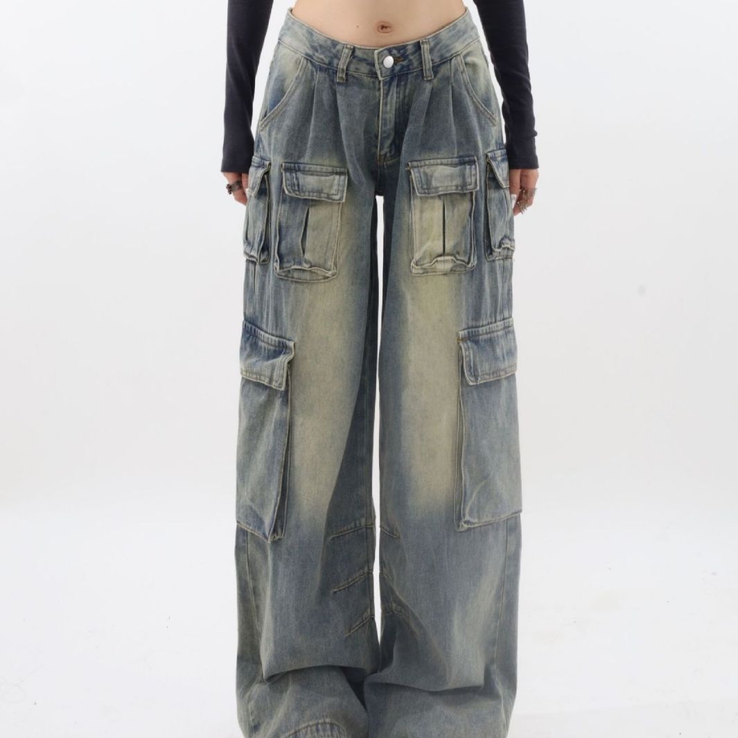 ChicShe Europese en Amerikaanse stijl Spicy Girl Mid-Low Waist Wide-Leg Pants Design Sense Workwear Multi-Pocket Loose Flowing_voghion.com