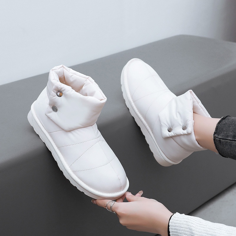 Zees Winter New Fleece-Lined Waterproof Non-Slip Thick-Soled Solid Color Snow Thickened Flat Women's Boots Short Fashion_voghion.com